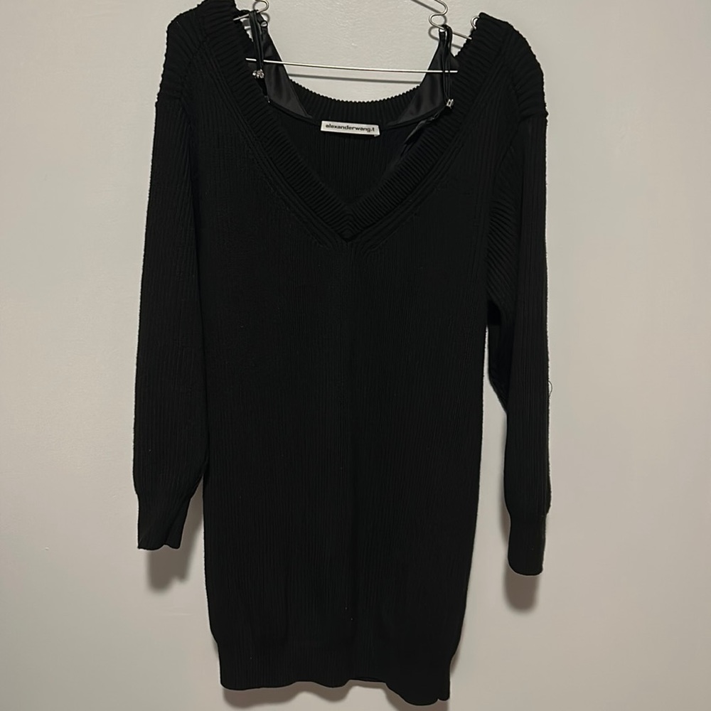 Alexander Wang sweater dress with satin cami and crystals